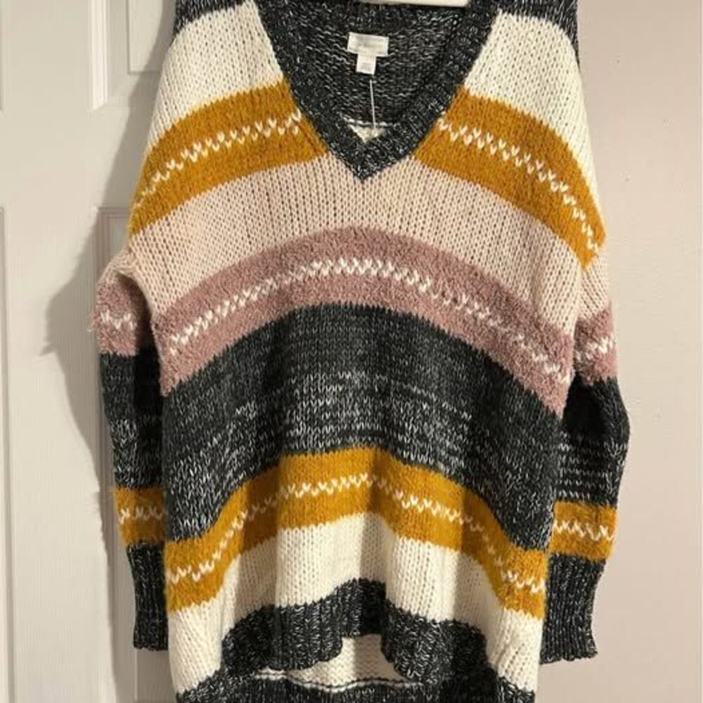 NEW Caslon Striped V-Neck Sweater Size L